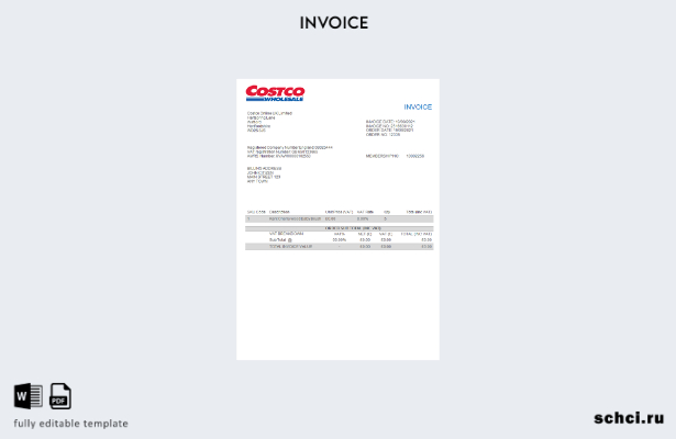цифровая загрузка шаблона счета фактуры Costco в США